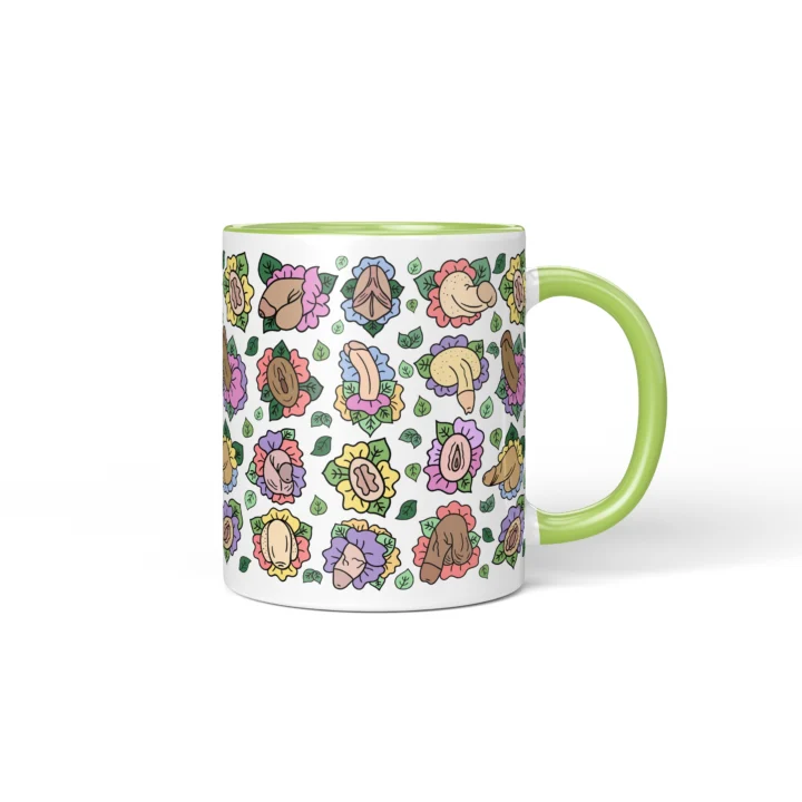 Floral Adult Humor Mug - Body Positive Anatomy Art Gift - Green mug mockup