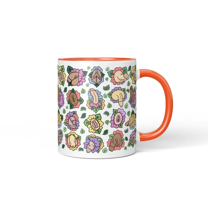 Floral Adult Humor Mug - Body Positive Anatomy Art Gift - Orange mug mockup