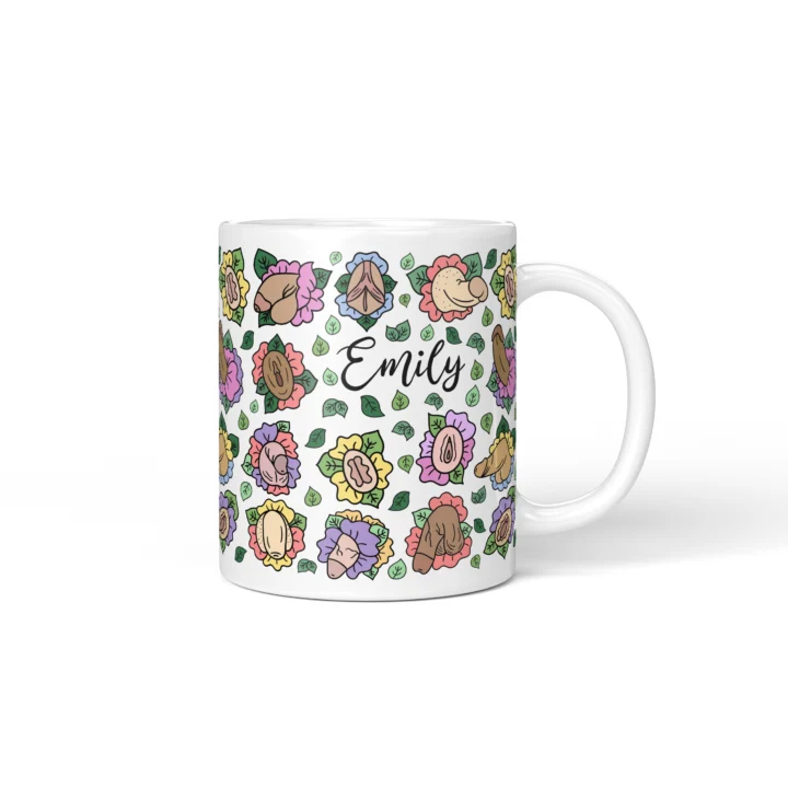 Floral Adult Humor Mug - Body Positive Anatomy Art Gift - Personalized 11 oz White mug mockup