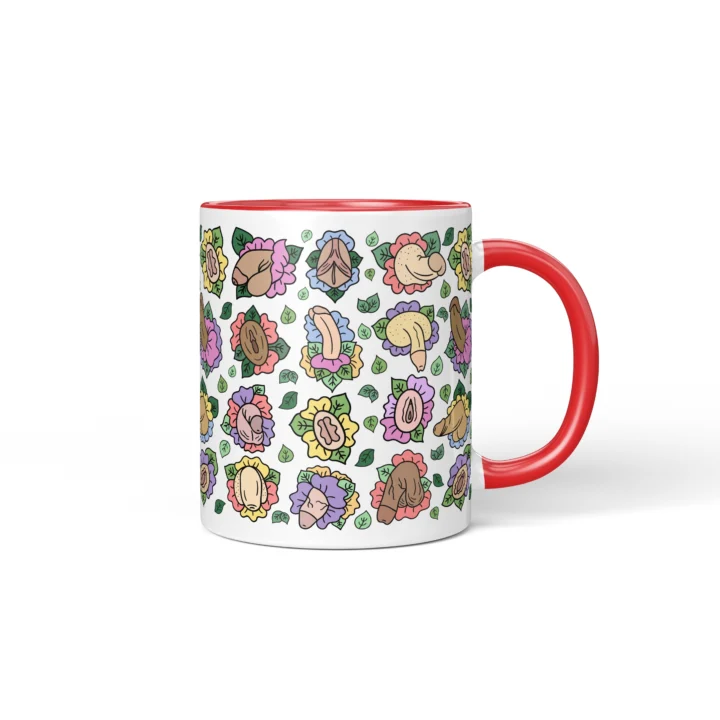 Floral Adult Humor Mug - Body Positive Anatomy Art Gift - Red mug mockup