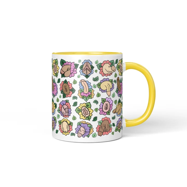Floral Adult Humor Mug - Body Positive Anatomy Art Gift - Yellow mug mockup