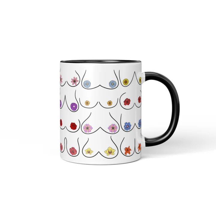Floral Boobs Mug - Botanical Body Positive Gift - Black mug mockup