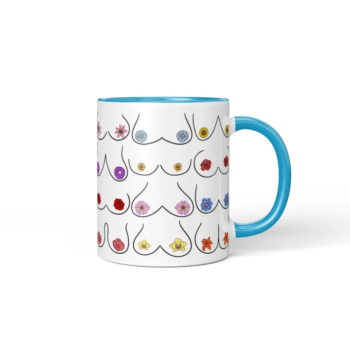 Floral Boobs Mug - Botanical Body Positive Gift - Blue mug mockup