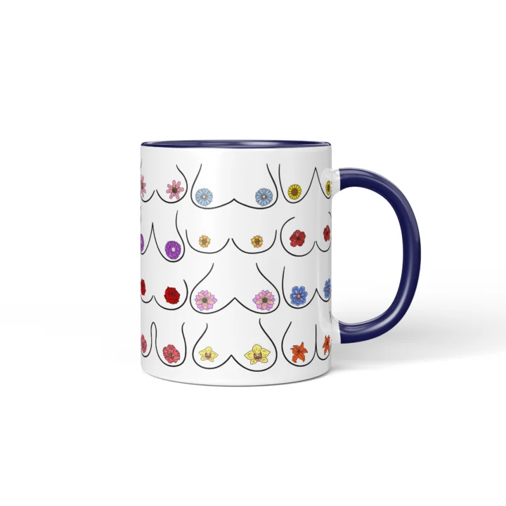 Floral Boobs Mug - Botanical Body Positive Gift - Dark Blue mug mockup