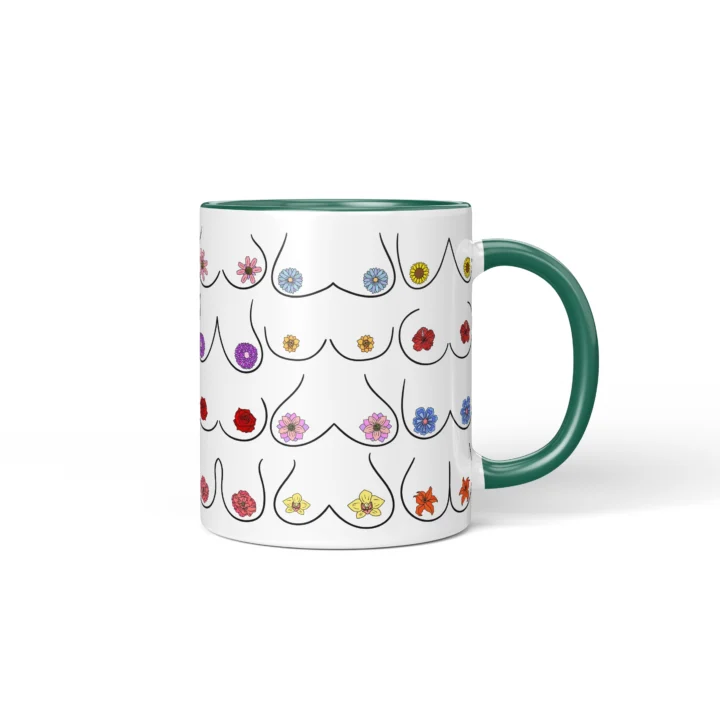 Floral Boobs Mug - Botanical Body Positive Gift - Dark Green mug mockup