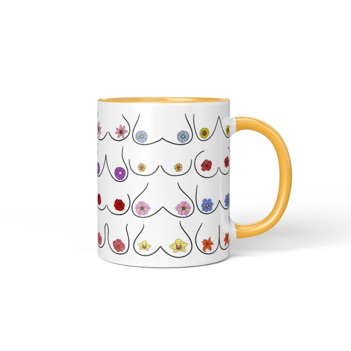 Floral Boobs Mug - Botanical Body Positive Gift - Golden Yellow mug mockup