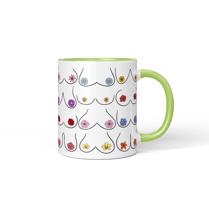 Floral Boobs Mug - Botanical Body Positive Gift - Green mug mockup