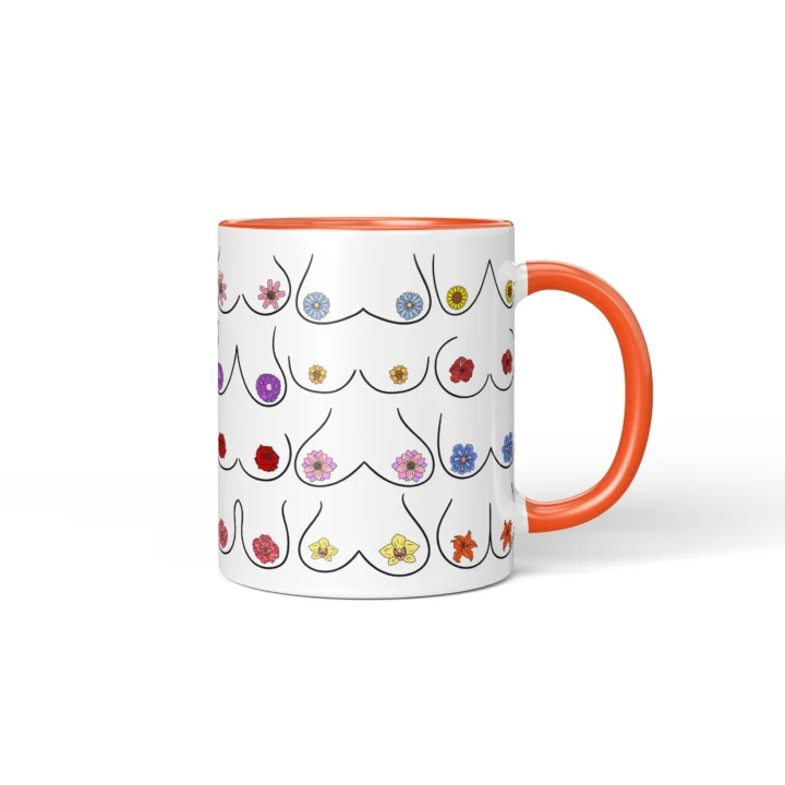 Floral Boobs Mug - Botanical Body Positive Gift - Orange mug mockup