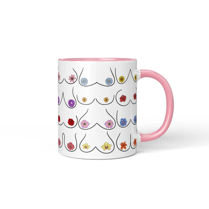 Floral Boobs Mug - Botanical Body Positive Gift - Pink mug mockup