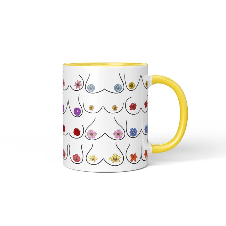 Floral Boobs Mug - Botanical Body Positive Gift - Yellow mug mockup