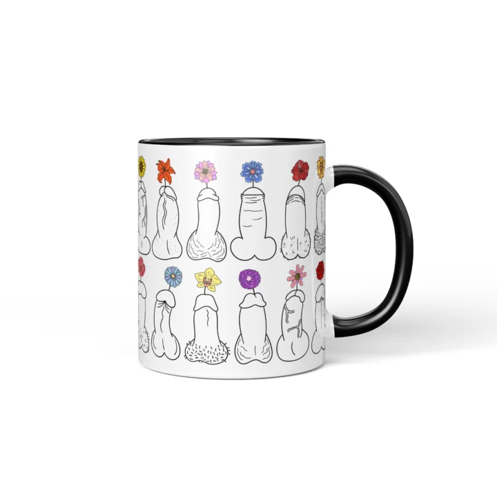 Floral Penis Mug - Botanical Cheeky Art Gift - Black mug mockup