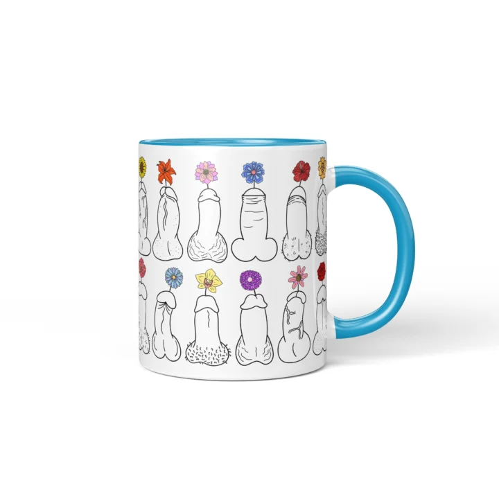 Floral Penis Mug - Botanical Cheeky Art Gift - Blue mug mockup