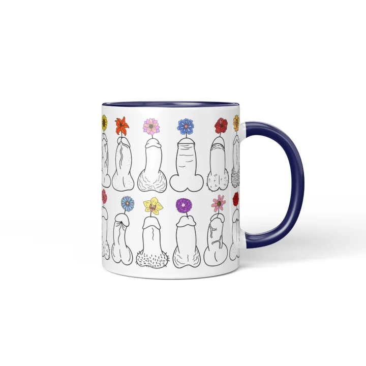Floral Penis Mug - Botanical Cheeky Art Gift - Dark Blue mug mockup
