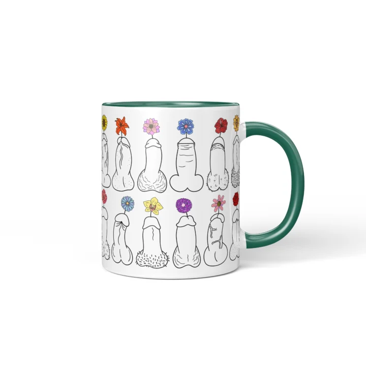 Floral Penis Mug - Botanical Cheeky Art Gift - Dark Green mug mockup