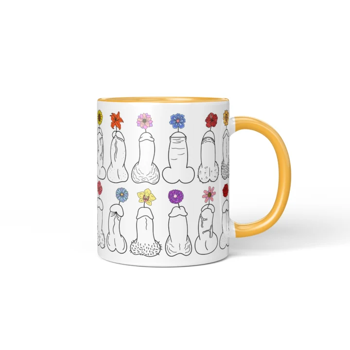 Floral Penis Mug - Botanical Cheeky Art Gift - Golden Yellow mug mockup