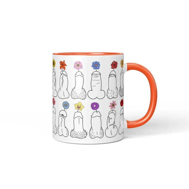 Floral Penis Mug - Botanical Cheeky Art Gift - Orange mug mockup