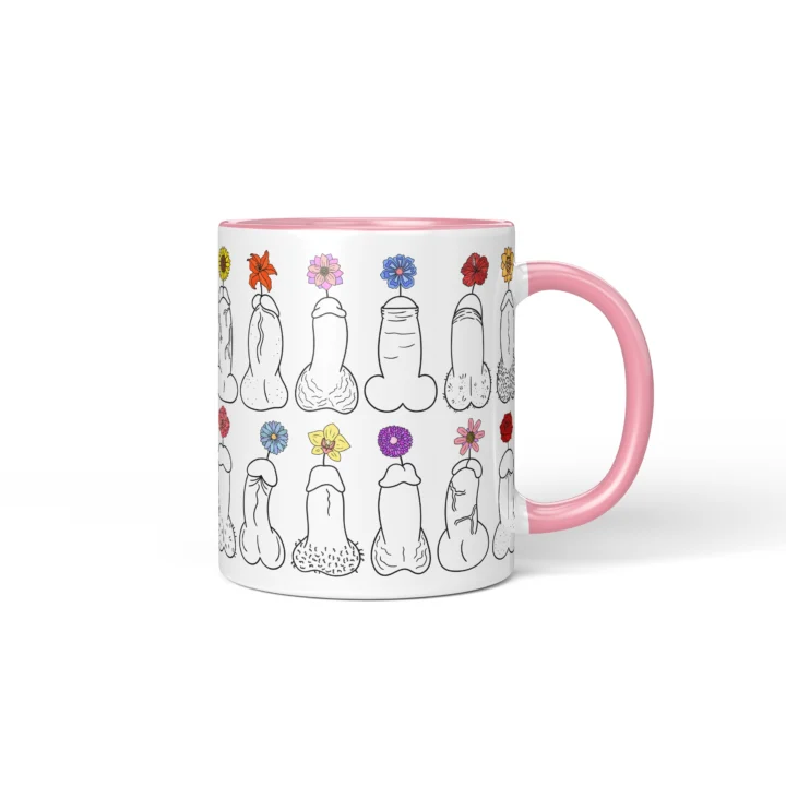 Floral Penis Mug - Botanical Cheeky Art Gift - Pink mug mockup