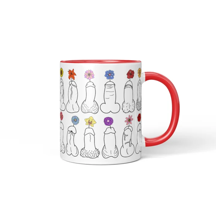 Floral Penis Mug - Botanical Cheeky Art Gift - Red mug mockup