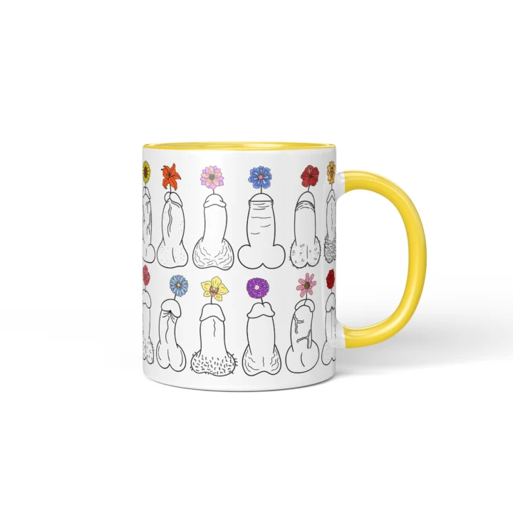 Floral Penis Mug - Botanical Cheeky Art Gift - Yellow mug mockup