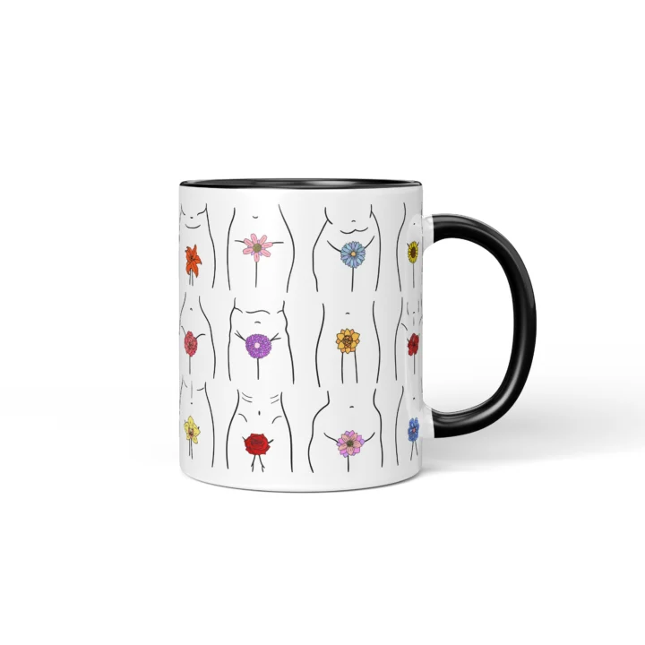 Floral Vagina Mug - Minimal Body Positive Gift - Black mug mockup