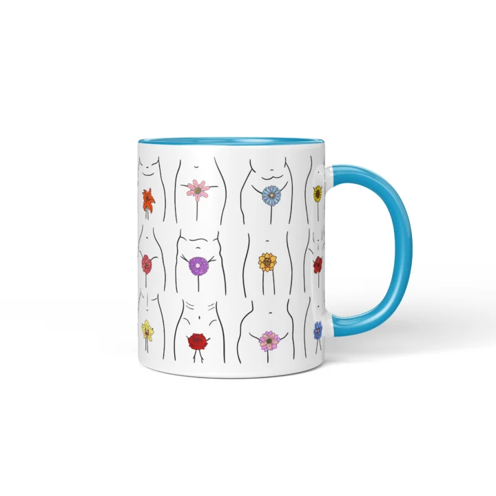 Floral Vagina Mug - Minimal Body Positive Gift - Blue mug mockup