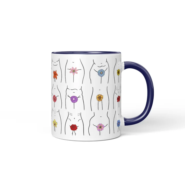Floral Vagina Mug - Minimal Body Positive Gift - Dark Blue mug mockup