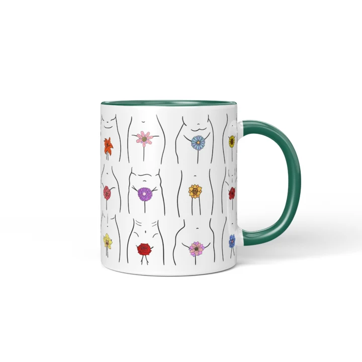 Floral Vagina Mug - Minimal Body Positive Gift - Dark Green mug mockup