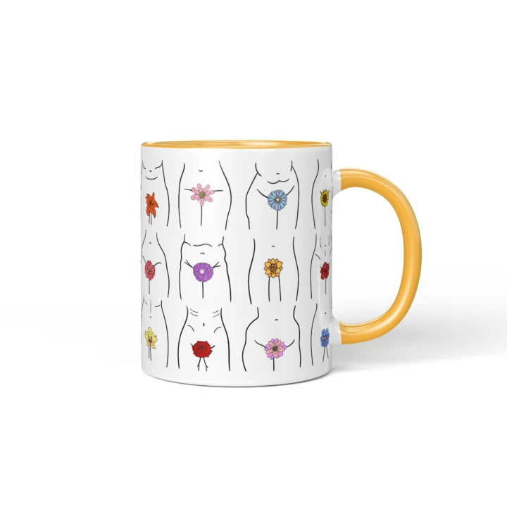 Floral Vagina Mug - Minimal Body Positive Gift - Golden Yellow mug mockup