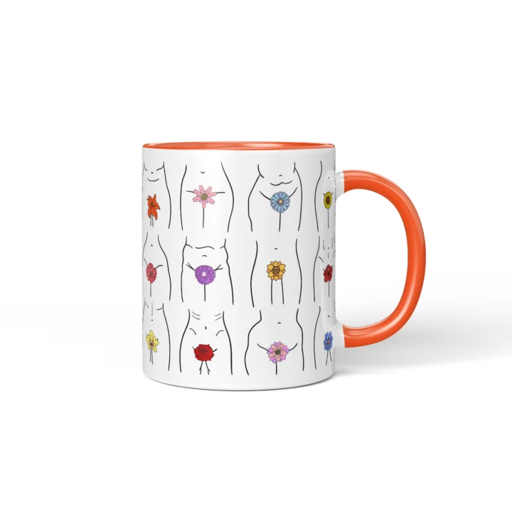 Floral Vagina Mug - Minimal Body Positive Gift - Orange mug mockup