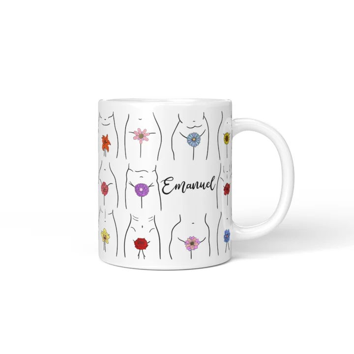 Floral Vagina Mug - Minimal Body Positive Gift - Personalized 11 oz White mug mockup