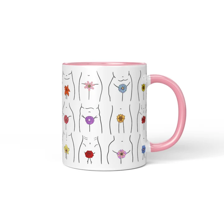 Floral Vagina Mug - Minimal Body Positive Gift - Pink mug mockup