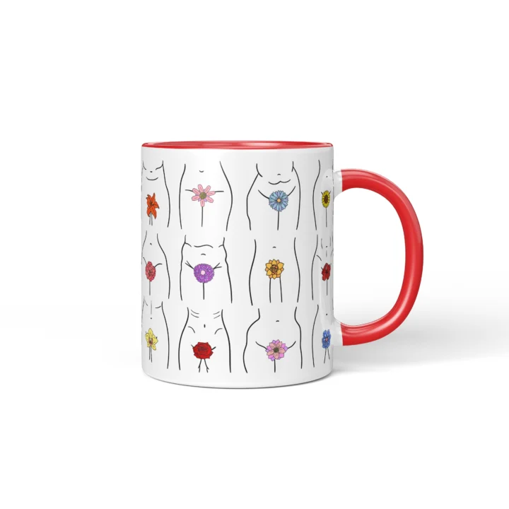 Floral Vagina Mug - Minimal Body Positive Gift - Red mug mockup