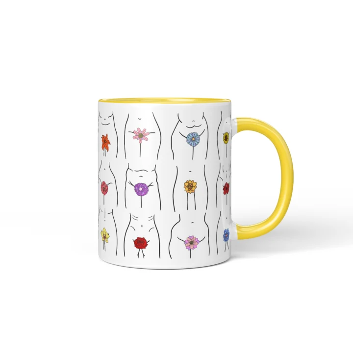 Floral Vagina Mug - Minimal Body Positive Gift - Yellow mug mockup
