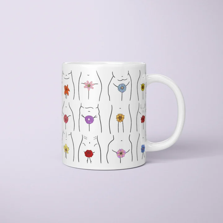 Floral Vulva Art Mug – Minimal Body Positive Gift - primary mug mockup