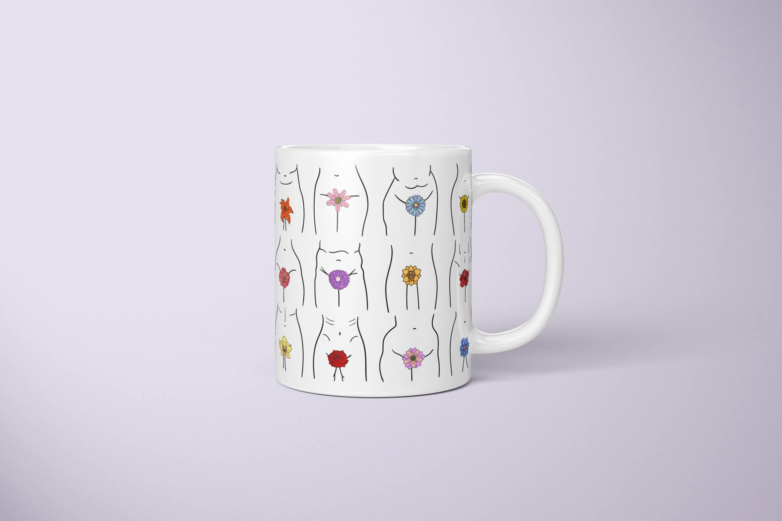 Floral Vulva Art Mug – Minimal Body Positive Gift - primary mug mockup
