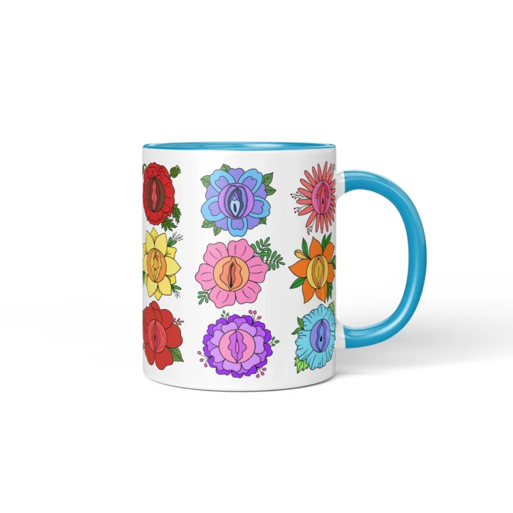 Flower Blossom Vagina Mug - Cute Rude Gift - Blue mug mockup