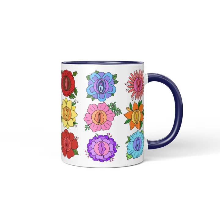 Flower Blossom Vagina Mug - Cute Rude Gift - Dark Blue mug mockup