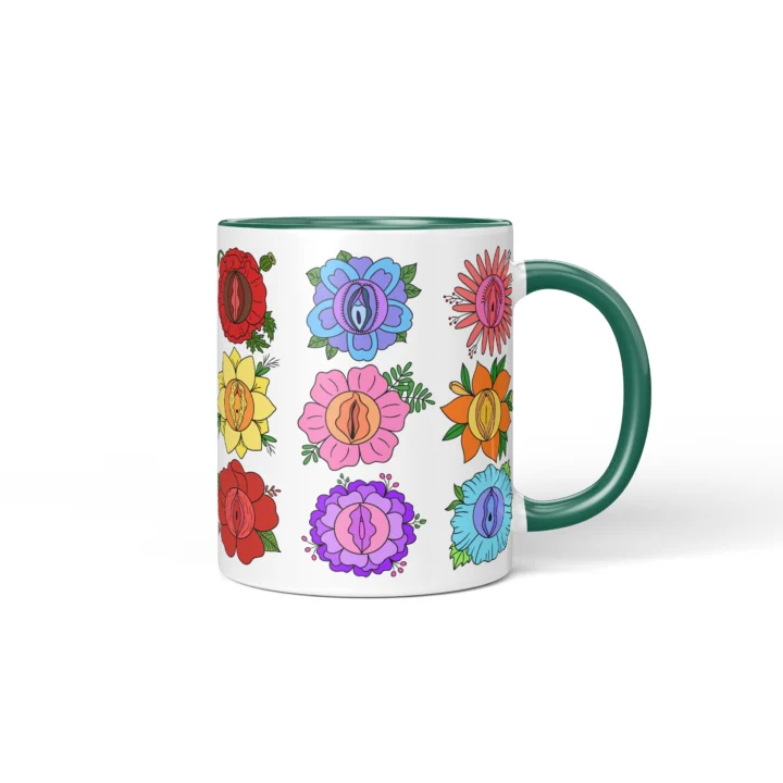 Flower Blossom Vagina Mug - Cute Rude Gift - Dark Green mug mockup