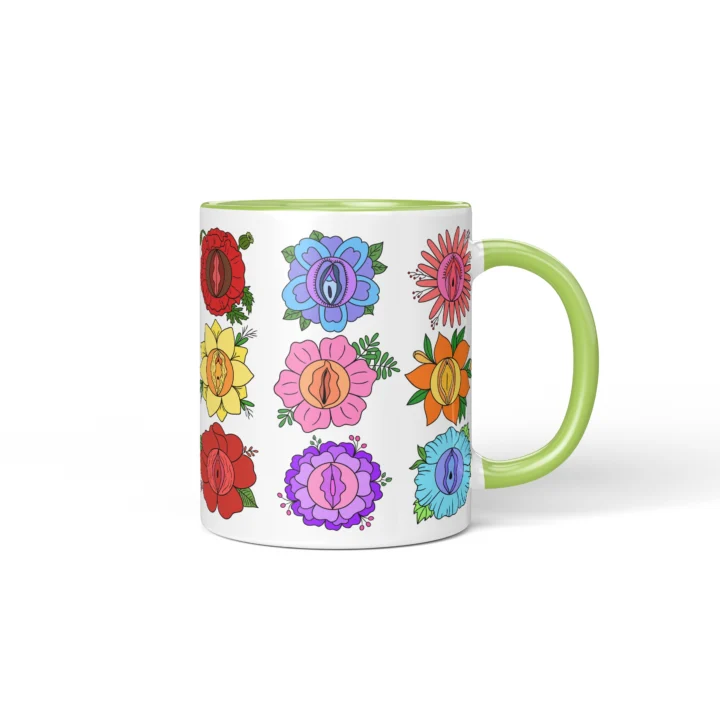 Flower Blossom Vagina Mug - Cute Rude Gift - Green mug mockup