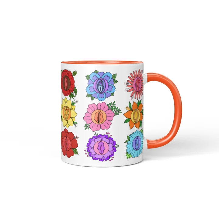 Flower Blossom Vagina Mug - Cute Rude Gift - Orange mug mockup