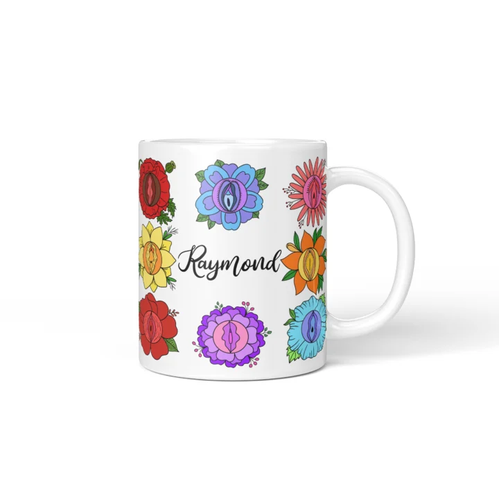 Flower Blossom Vagina Mug - Cute Rude Gift - Personalized 11 oz White mug mockup