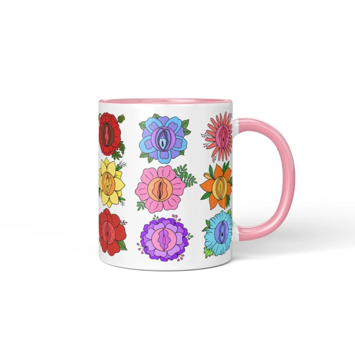 Flower Blossom Vagina Mug - Cute Rude Gift - Pink mug mockup