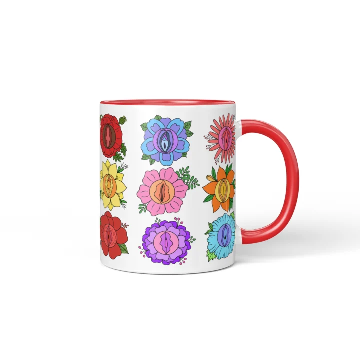 Flower Blossom Vagina Mug - Cute Rude Gift - Red mug mockup