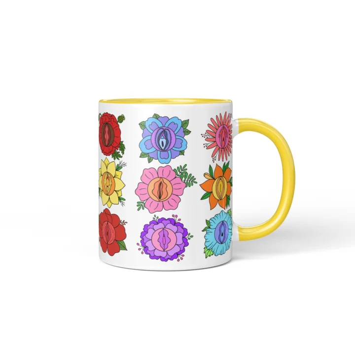 Flower Blossom Vagina Mug - Cute Rude Gift - Yellow mug mockup