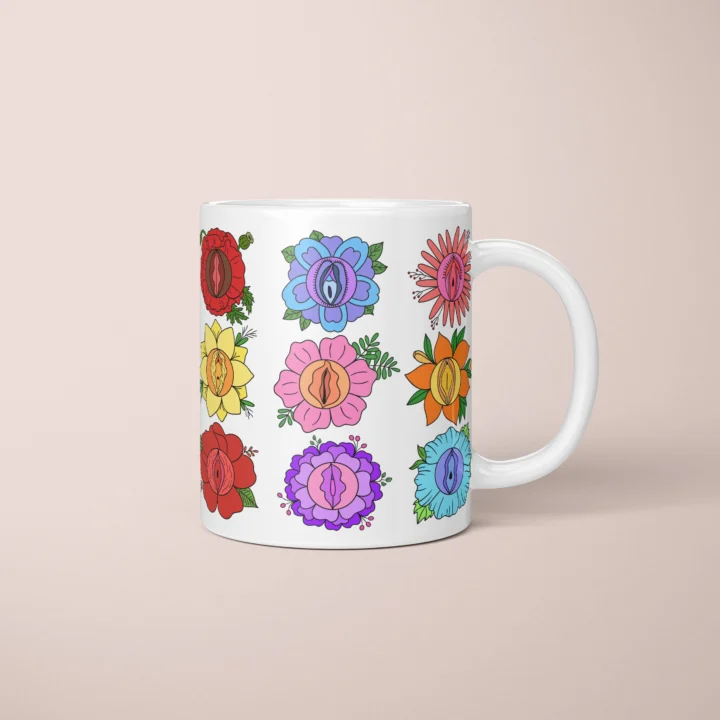 Flower Blossom Vulva Art Mug – Cute Rude Gift - primary mug mockup