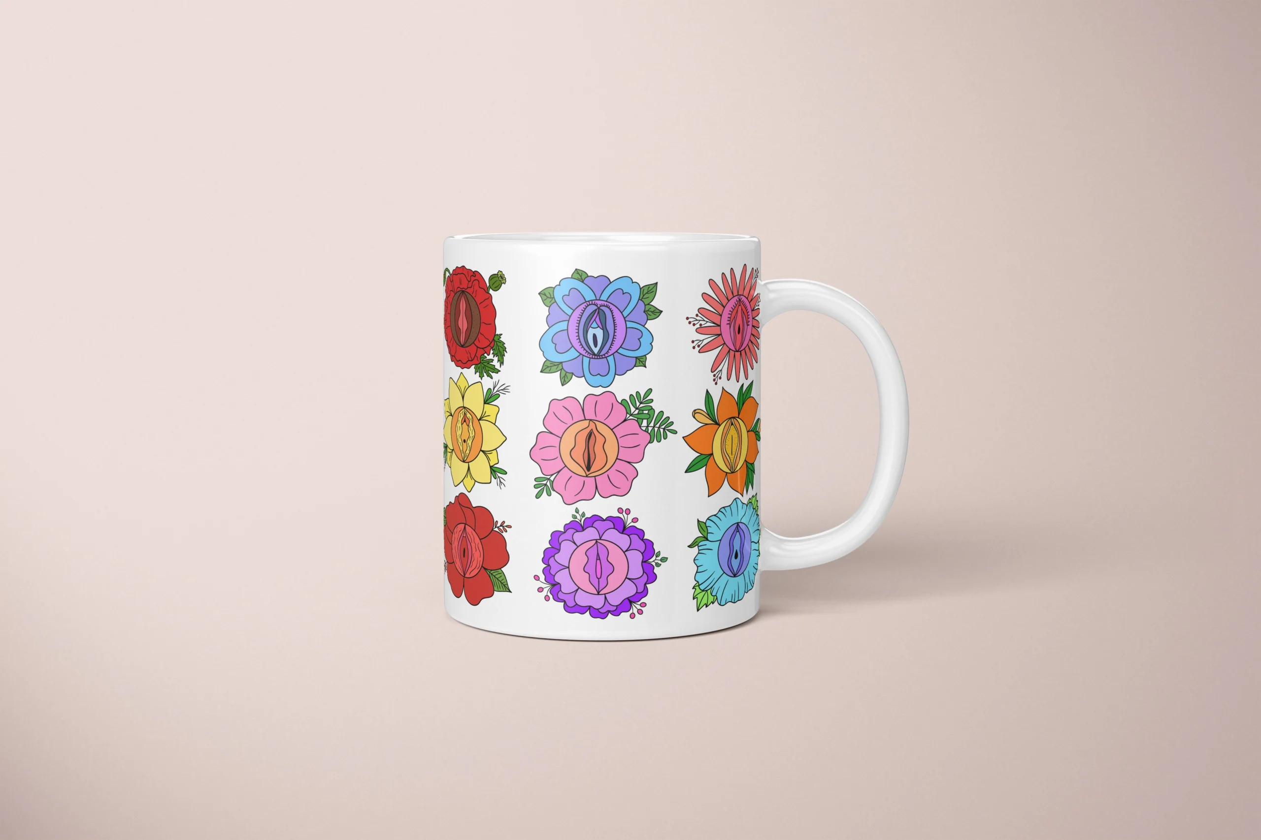Flower Blossom Vulva Art Mug – Cute Rude Gift - primary mug mockup