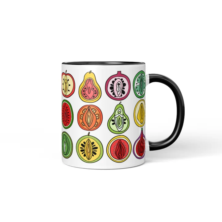 Fruit Salad Vagina Mug - Cheeky Foodie Gift - Black mug mockup