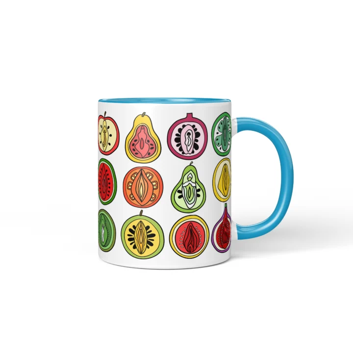 Fruit Salad Vagina Mug - Cheeky Foodie Gift - Blue mug mockup