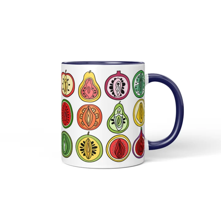 Fruit Salad Vagina Mug - Cheeky Foodie Gift - Dark Blue mug mockup