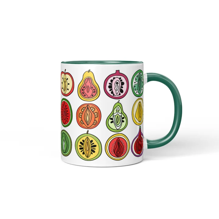Fruit Salad Vagina Mug - Cheeky Foodie Gift - Dark Green mug mockup